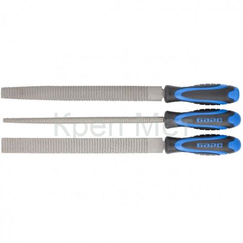 Набор напильников 200 мм, 3 шт, двухкомпонентная рукоятка Барс