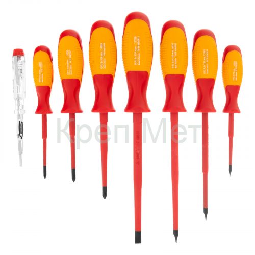 Набор отверток диэлектрических до 1000 В, 8 шт, тестер, CrMo, двухкомпонентные рукоятки Gross