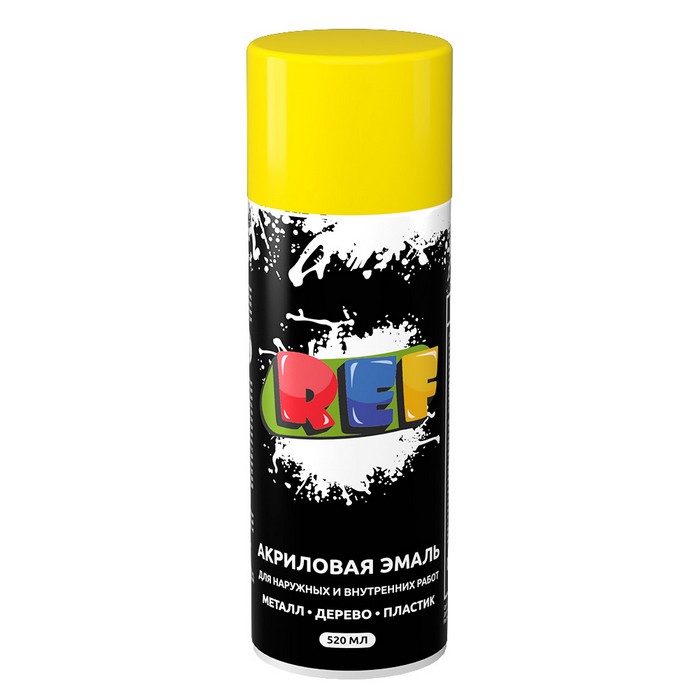 REF Акриловая эмаль флуоресцентная, цвет желтый, RAL 1005, аэрозоль, объем 520мл.