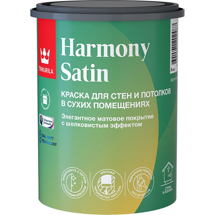 Tikkurila Harmony Satin (Joker) краска для стен и потолков акриловая матовая база C 0.9л