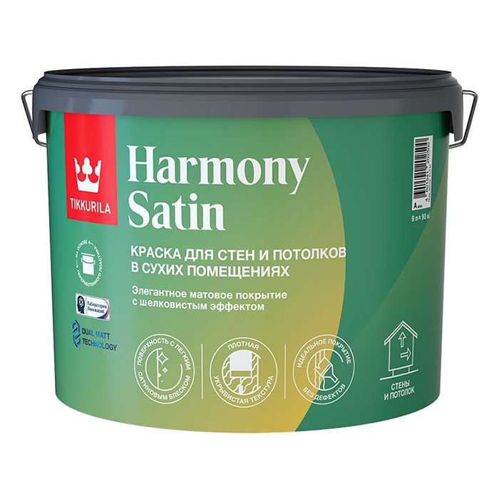 Tikkurila Harmony Satin (Joker) краска для стен и потолков акриловая 1 класс матовая база А 9л