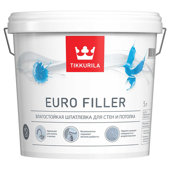 Tikkurila Euro Filler шпаклевка влагостойкая для стен и потолков 5л