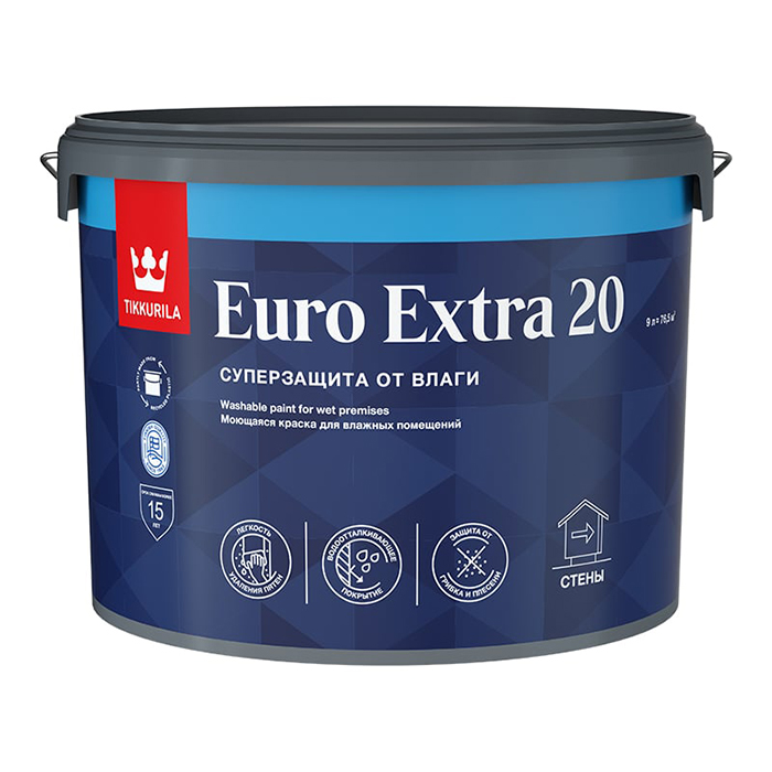 Tikkurila Euro Extra 20 краска моющаяся для влажных помещений база А 9л