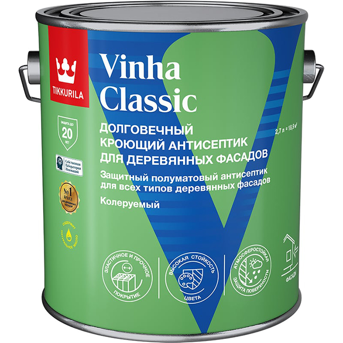 Tikkurila Vinha Classic антисептик кроющий водоразбавляемый полуматовый база C 2.7л