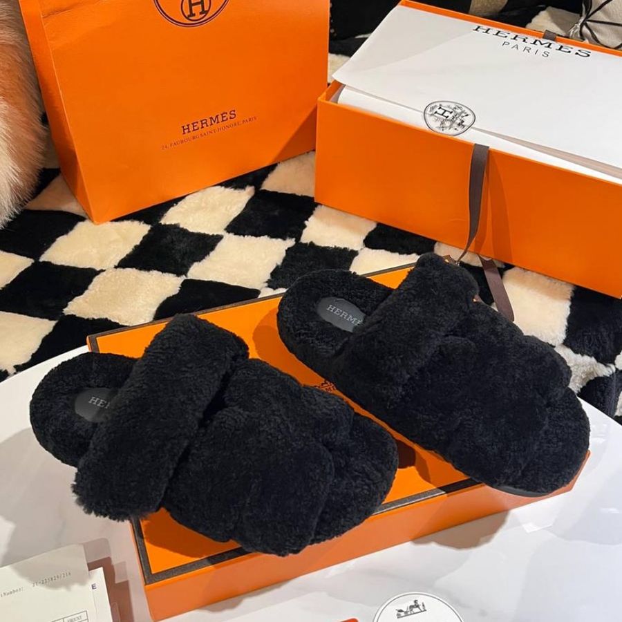 Тапочки меховые HERMES Premium