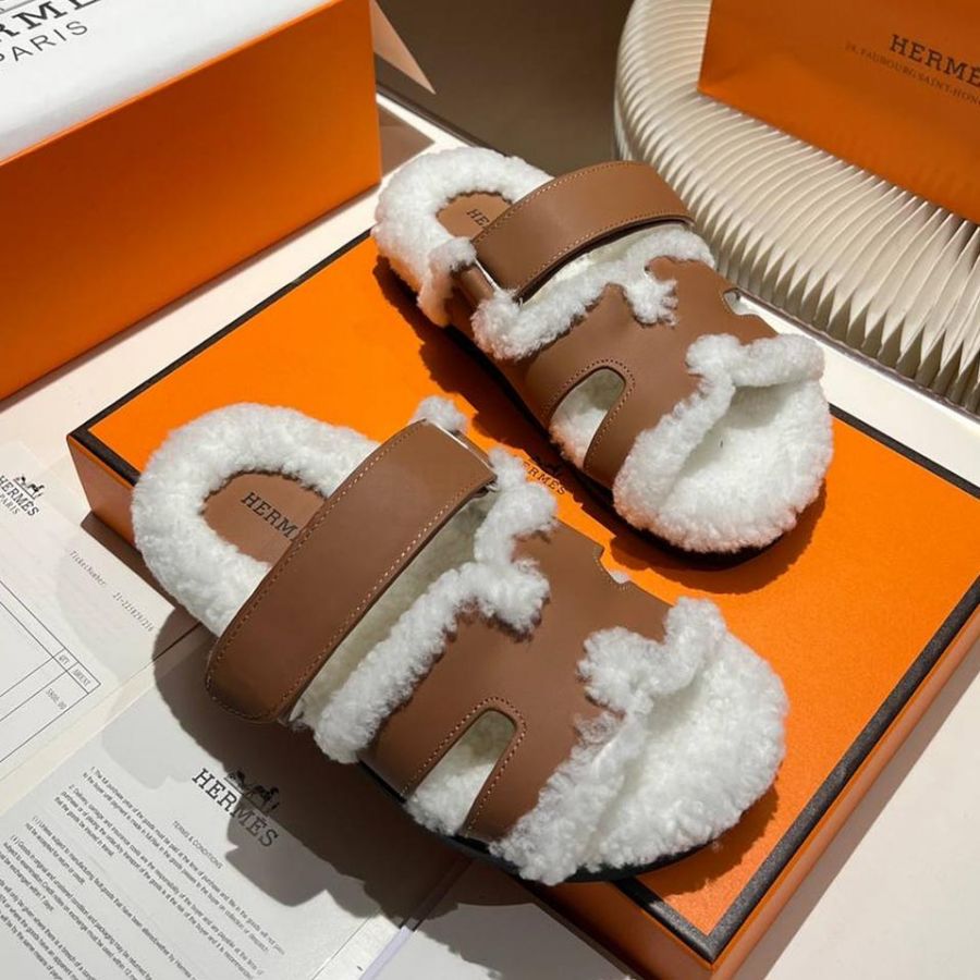 Босоножки меховые HERMES Premium