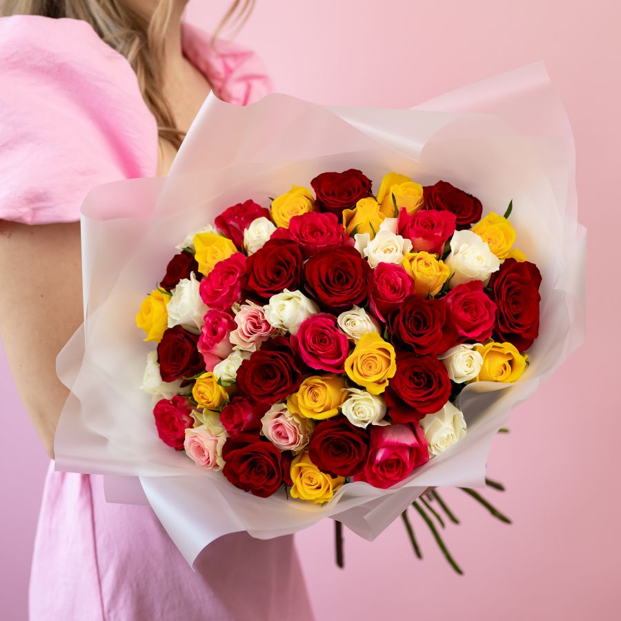 51 роза микс (Кения, 40см)