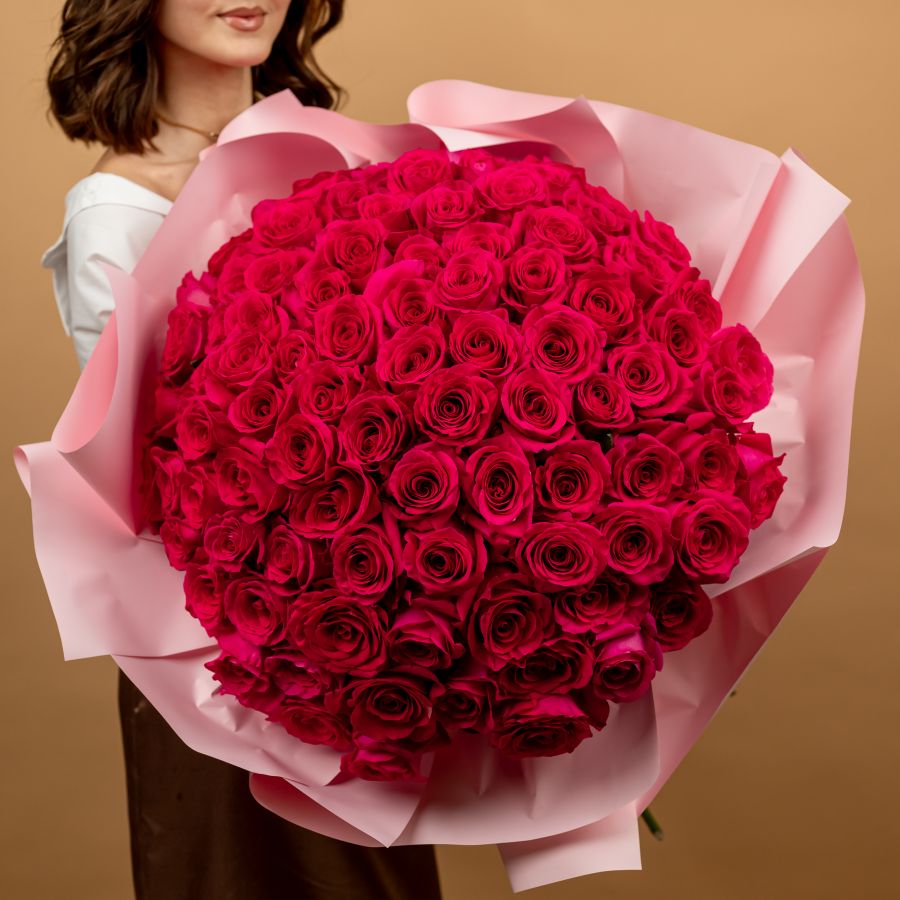 101 розовая роза 60см