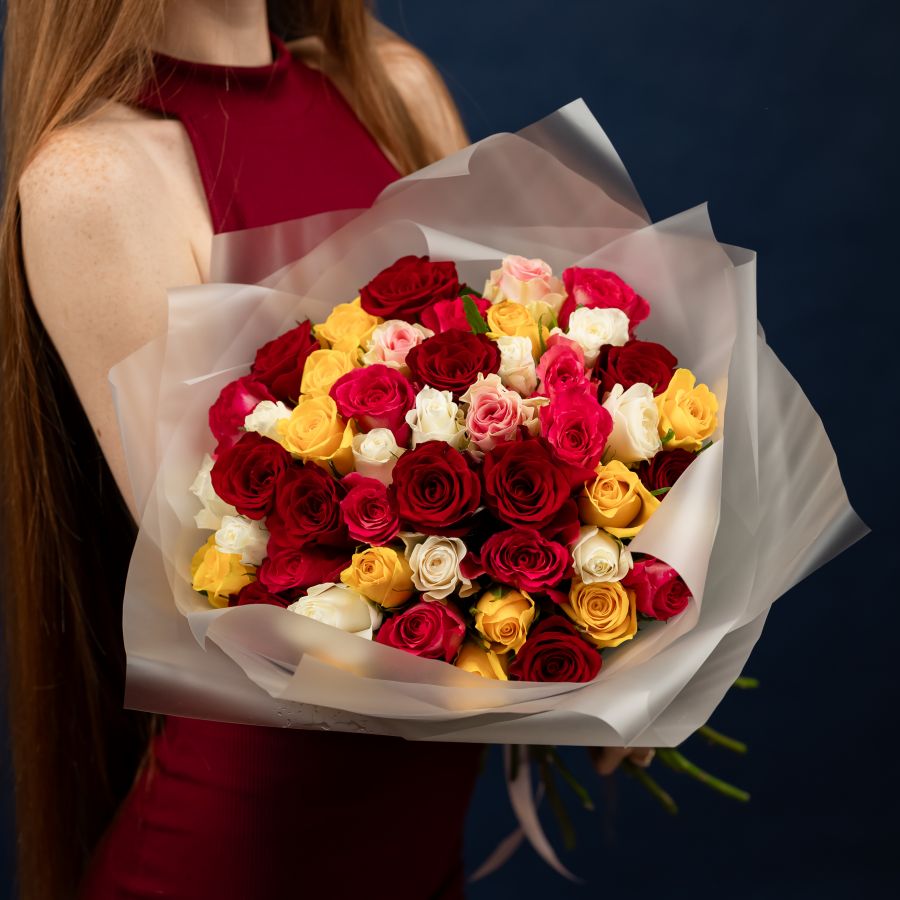 51 роза микс (Кения, 40см)