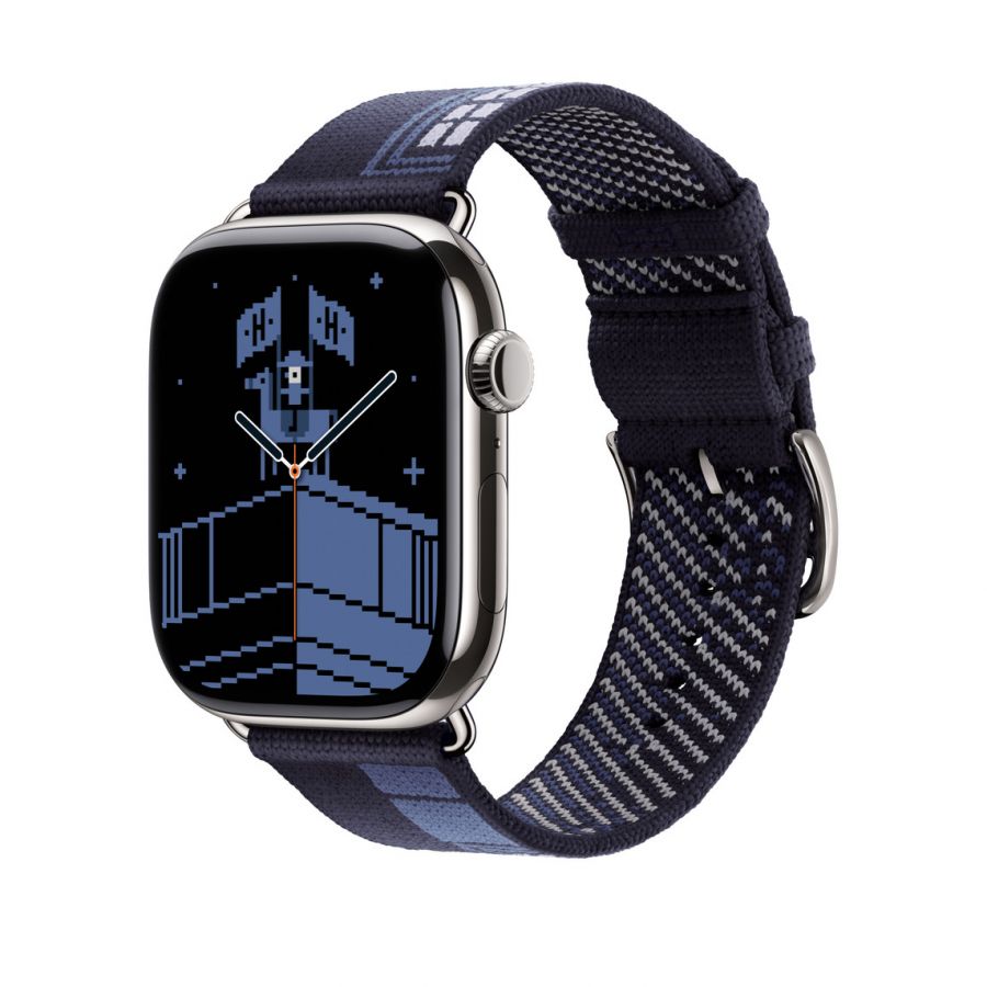 Часы Apple Watch Hermès Series 11 GPS + Cellular 46mm Silver Titanium Case with Bleu Nuit Faubourg Party