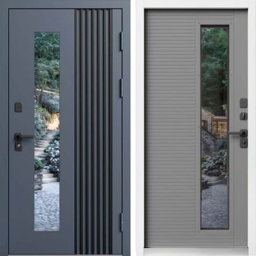 Входная дверь Termo-door Фортис - Серая, белый короб с терморазрывом и стеклопакетом