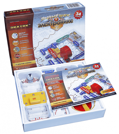 Электронный конструктор ЗНАТОК "Первые шаги в электронике." Набор "C" (34схемы)