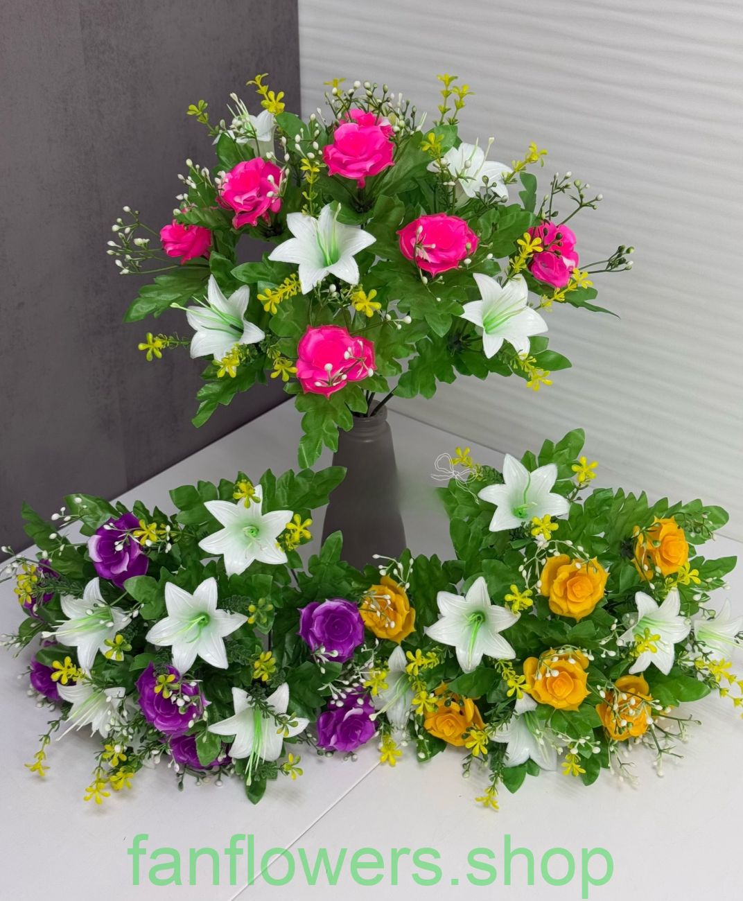 Искусственные цветы розы+лилии 20шт