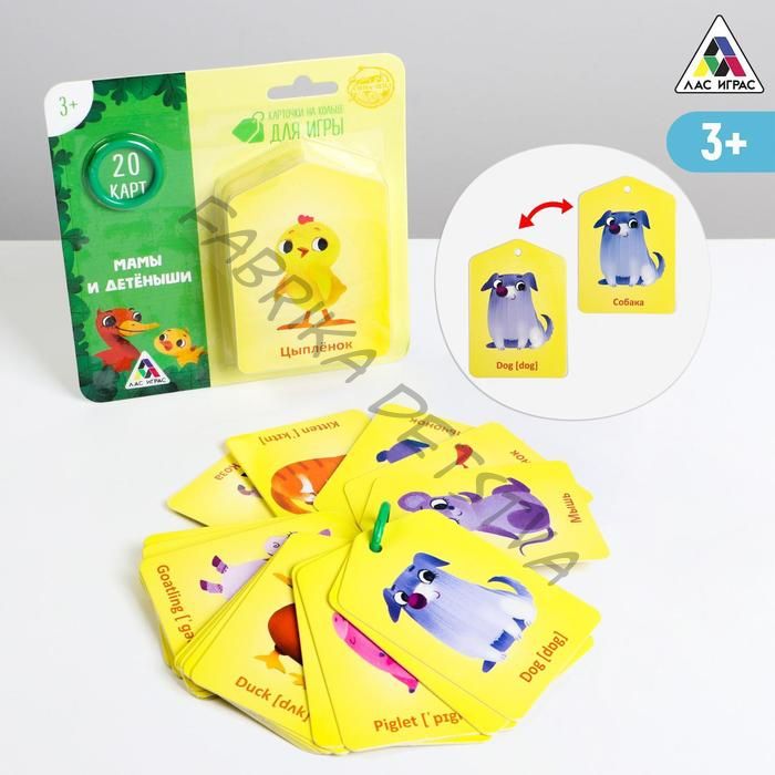 Карточки на кольце для изучения английского языка «Мамы и детёныши», 20 карт, кольцо, 3+