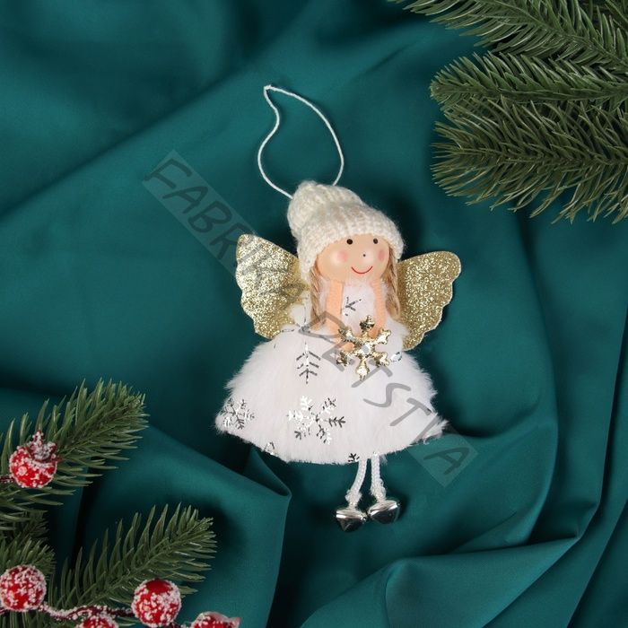 Мягкая подвеска «Алиса» снежинки, 13x6 см, бело-золотой