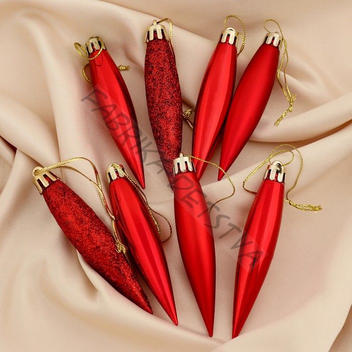 Ёлочные игрушки 8 шт. «Сосулька заострённая», 8x2 см, красный