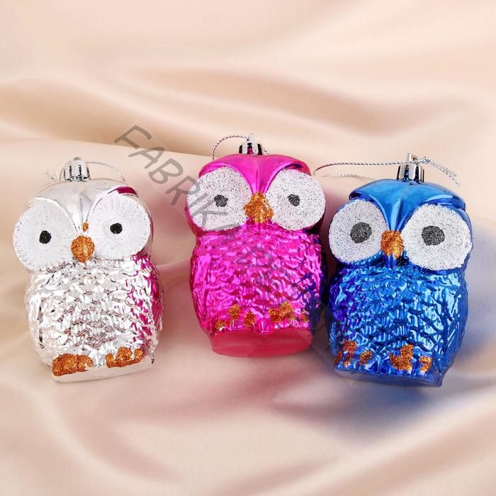 Ёлочные игрушки 3 шт. «Зимнее волшебство. Цветные совушки» пластик, 9 см, МИКС