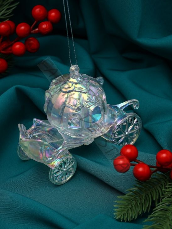 Ёлочная игрушка «Праздничное сияние» карета, 10x11 см, перелив прозрачный