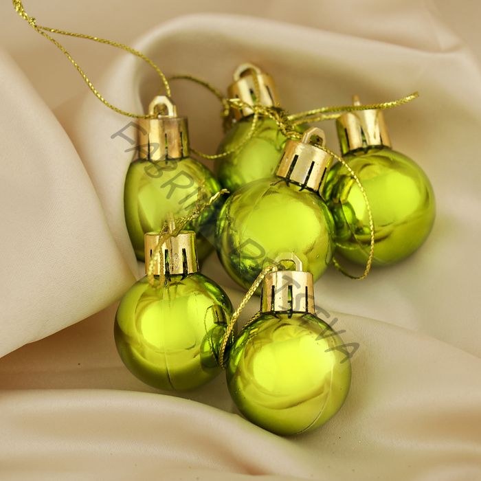 Ёлочные игрушки «Глянец», шары новогодние, d=3 см, набор 6 шт., зелёный
