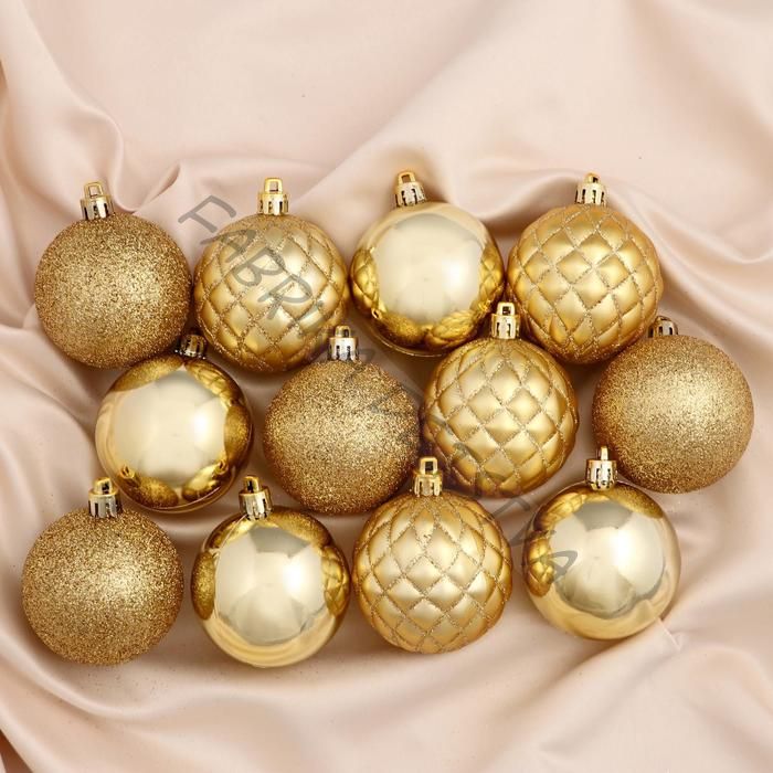 Ёлочные игрушки «Ларго», шары новогодние, набор 12 шт., d=6 см, золотистый