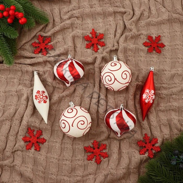Ёлочные игрушки «Морозный день», новогодние, набор 22 шт., узоры, красно-белый