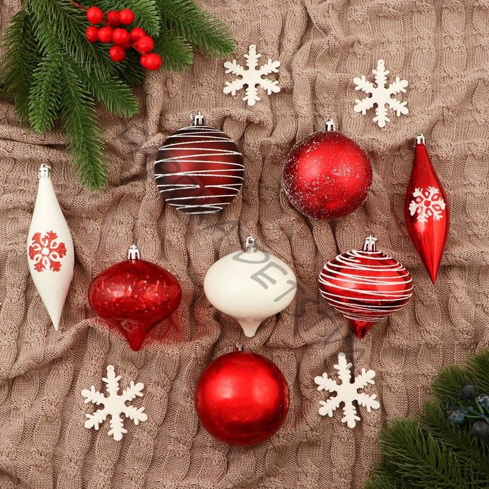 Ёлочные игрушки «Морозный день», шары новогодние, 22 шт., красно-белый