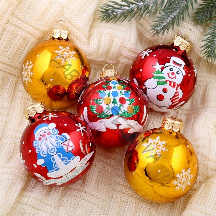 Ёлочные игрушки 5 шт. «Волшебство», шары новогодние, d=6 см