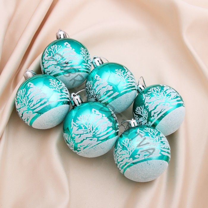 Ёлочные игрушки «Изумрудик - зимний лес», шары новогодние, d=6 см, 6 шт., зелёный