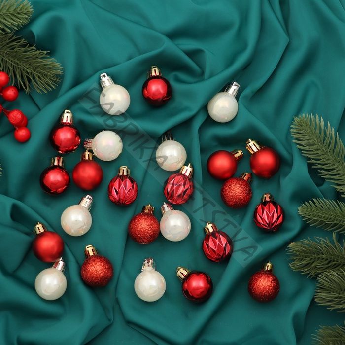 Ёлочные игрушки «Мелодия» грани, d=3 см, набор 24 шт., белый/красный