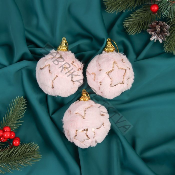 Ёлочные игрушки «Нежность», шары новогодние, d=8 см, набор 3 шт., звезда, розовый