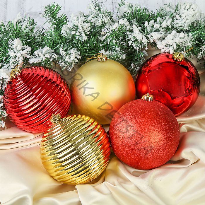 Ёлочные игрушки «Ассорти», набор 5 шт., d=15 см, красный/золотистый