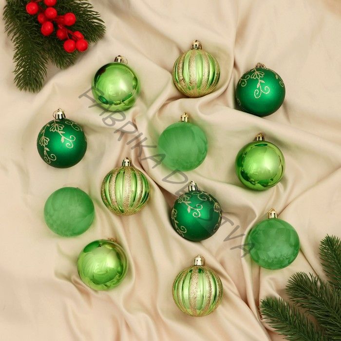 Ёлочные игрушки «Агнет», шары новогодние, d=6 см, набор 12 шт., полосы, зелёный