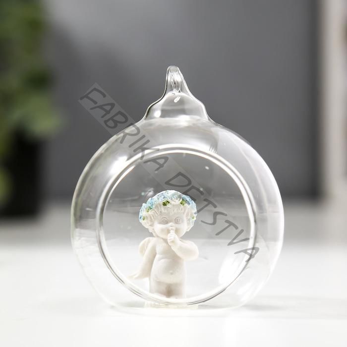 Фигурка полистоун «Ангелок в шаре», голубой веночек, 6.7x5.5x6.2 см