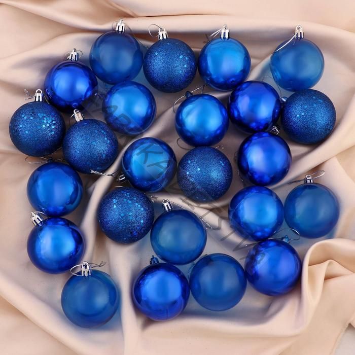 Ёлочные игрушки «Далия», шары новогодние, d=6 см, набор 24 шт., синий