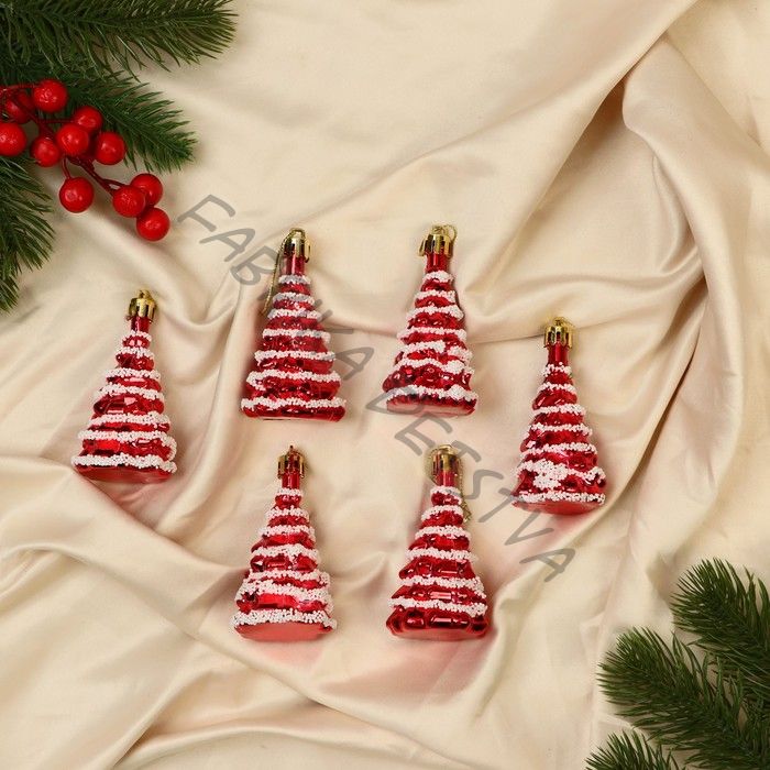 Ёлочные игрушки 6 шт. «Ёлочка праздничная» 3.5x7 см, красный