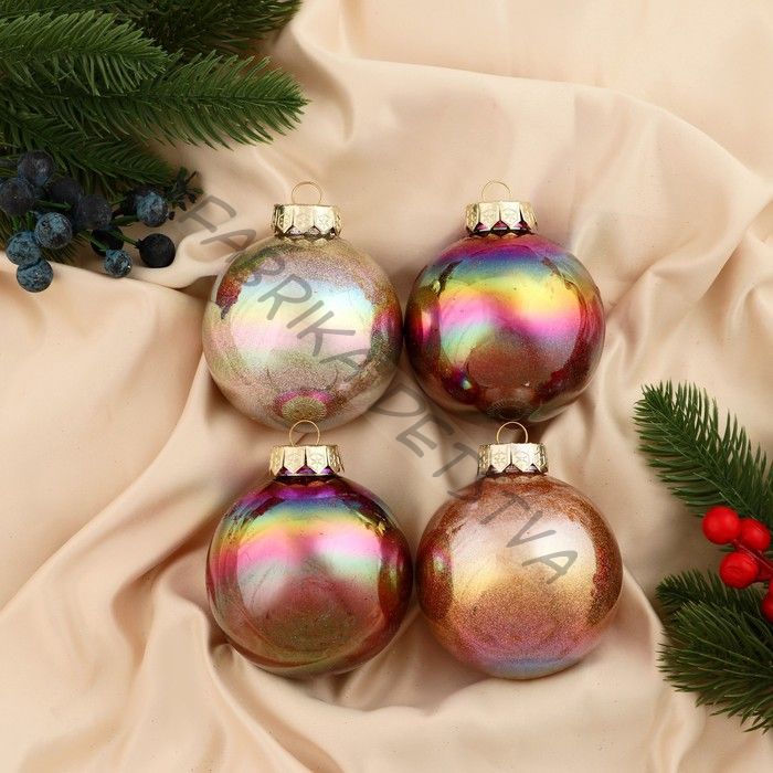 Ёлочные игрушки «Мэдисон» блеск, шары новогодние, d=8 см, набор 4 шт., МИКС