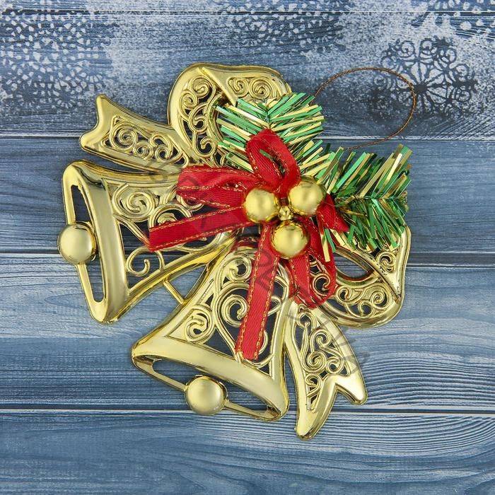 Ёлочная игрушка «Зимнее волшебство. Колокольчик двойной с шариками и лентой» пластик, 12.3x9.5 см, МИКС