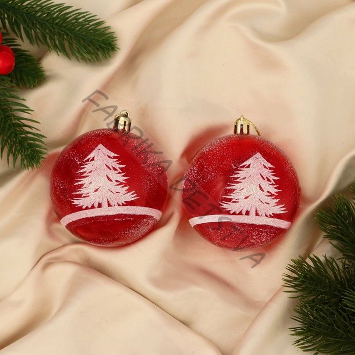 Ёлочные игрушки «Зимняя сказка», шары новогодние, d=8 см, набор 2 шт., бело-красный