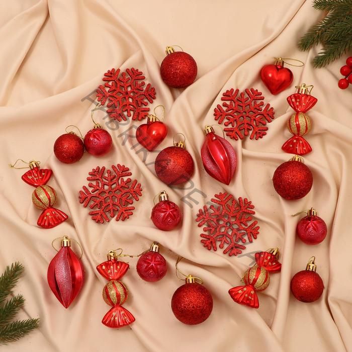 Ёлочные игрушки «Чудесный вечер», новогодние,, набор 22 шт., красный