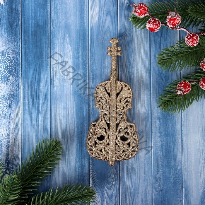 Ёлочная игрушка «Зимнее волшебство. Виолончель блеск» пластик, 15x6.5 см, золото
