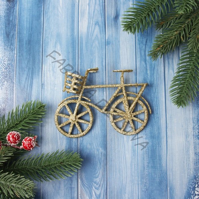 Ёлочная игрушка «Зимнее волшебство. Велосипед блеск» пластик, 8, х12 см, золото