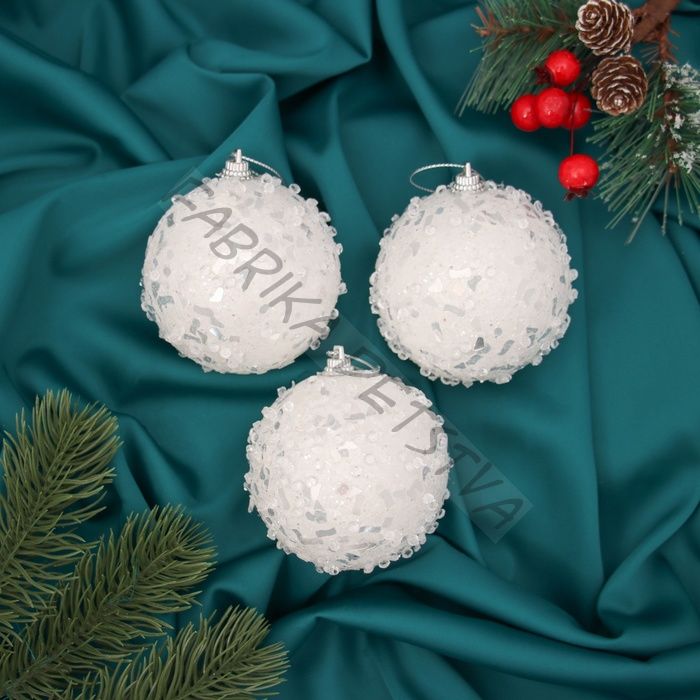 Ёлочные игрушки «Альваро», шары новогодние, d=8 см, набор 3 шт., блёстки, белый
