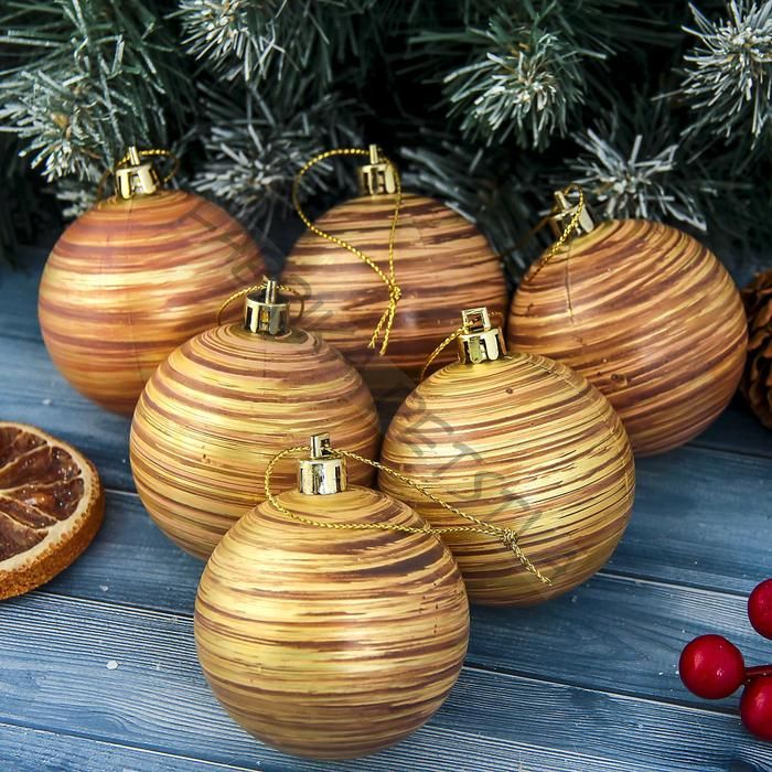 Ёлочные игрушки «Юпитер», шары новогодние, d=6 см, набор 6 шт., коричневый