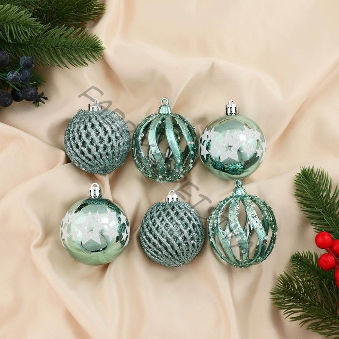 Ёлочные игрушки «Эстер», шары новогодние, набор 6 шт., d=6 см, зелёный