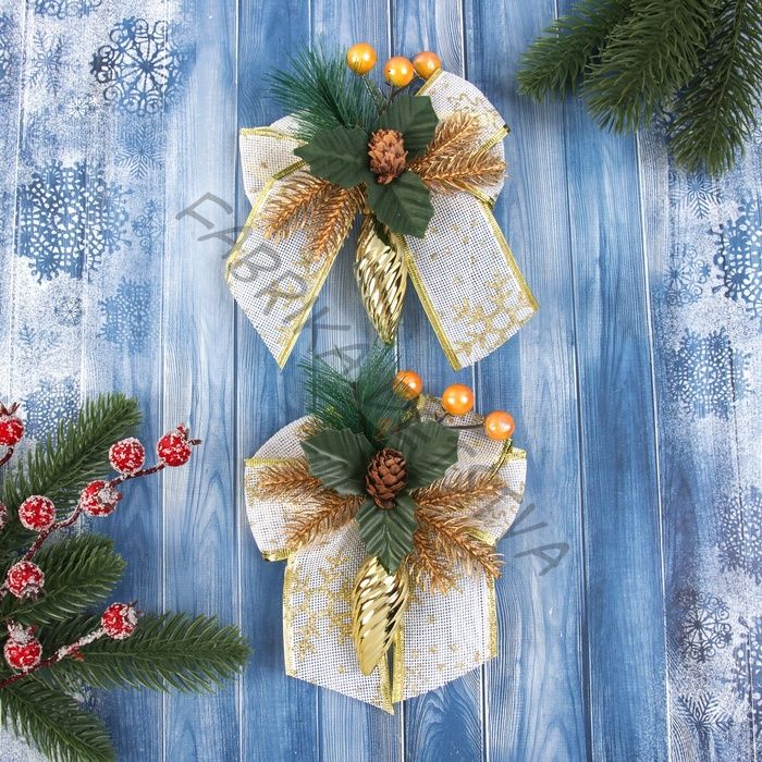 Ёлочные игрушки 2 шт. «Зимнее волшебство. Композиция на бантике» пластик, сосулька с ягодками, 12x15 см