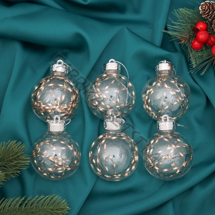 Ёлочные игрушки «Джотто», шары новогодние, d=6 см, набор 6 шт., золото прозрачный