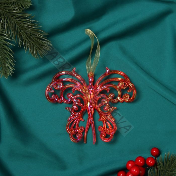 Ёлочная игрушка «Зимнее волшебство. Кружевная бабочка», 10x12 см, красный перелив