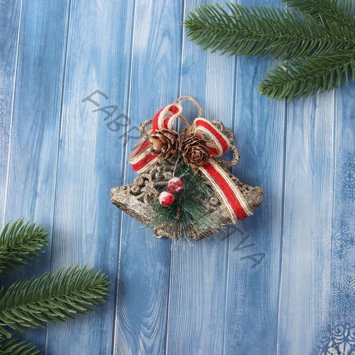 Ёлочная игрушка «Зимнее волшебство. Колокольчик блеск бантик объём» пластик, 8x10.5 см, золото