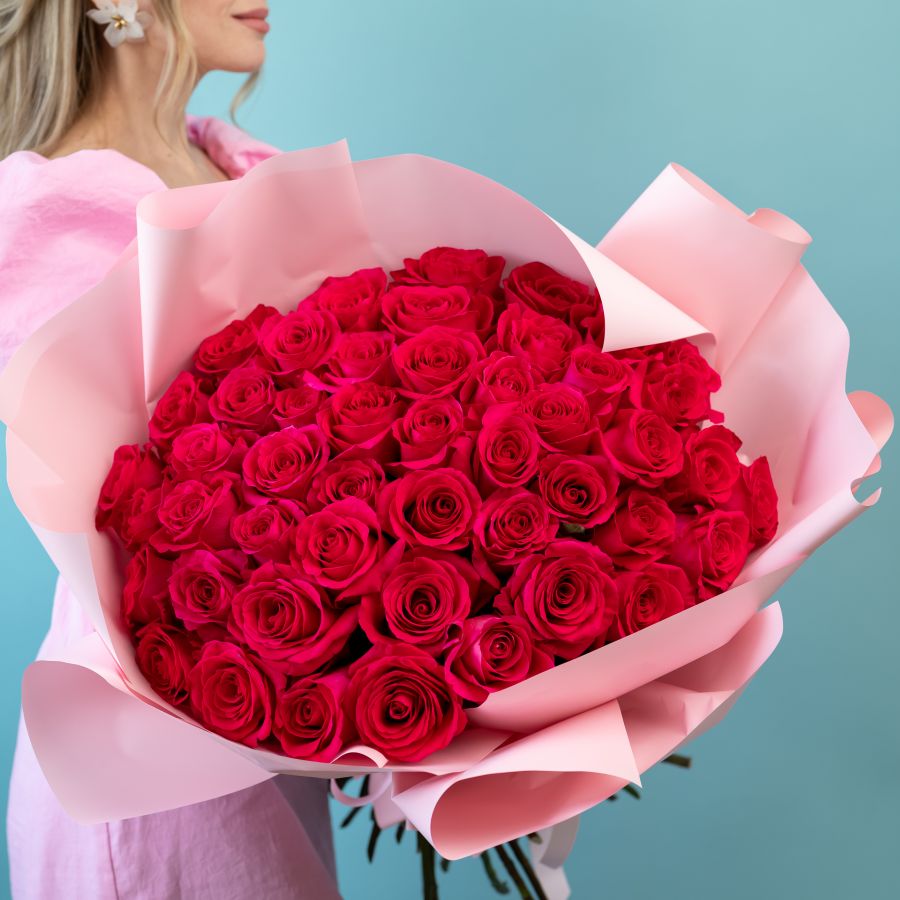 51 розовая роза в упаковке (60см)