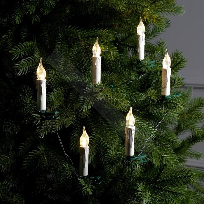 Гирлянда «Нить» 10 м с насадками «Свечи на прищепке», IP20, тёмная нить, 50 LED, свечение тёплое белое, 220 В
